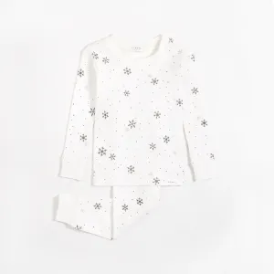 Infant Snowflake Print Girls Pajama Set - Off White | Petit Lem
