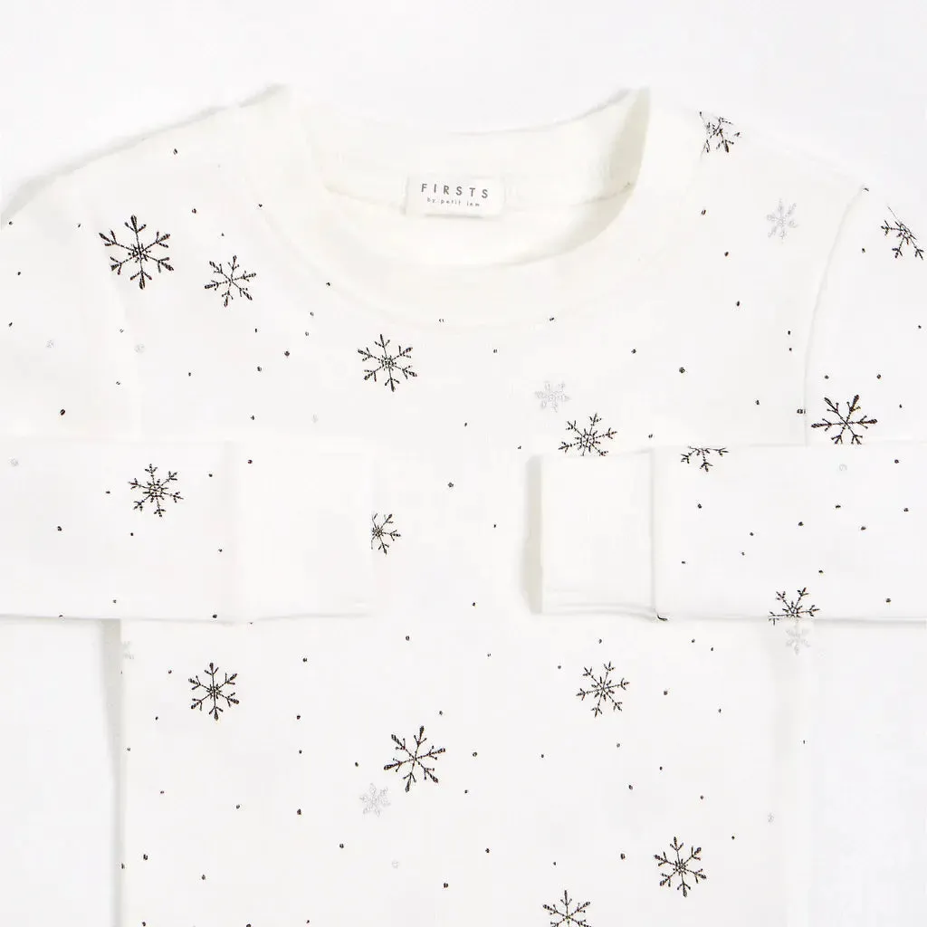 Infant Snowflake Print Girls Pajama Set - Off White | Petit Lem