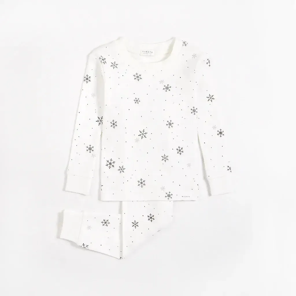 Infant Snowflake Print Girls Pajama Set - Off White | Petit Lem