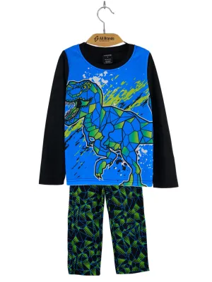 Kids Boy Block Graphic Print Sleepwear Set,Black/Blue
