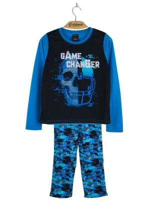 Kids Boy Block Graphic Print Sleepwear Set,Black/Blue