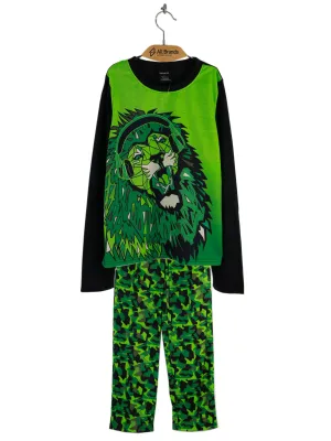 Kids Boy Block Graphic Print Sleepwear Set,Black/Green