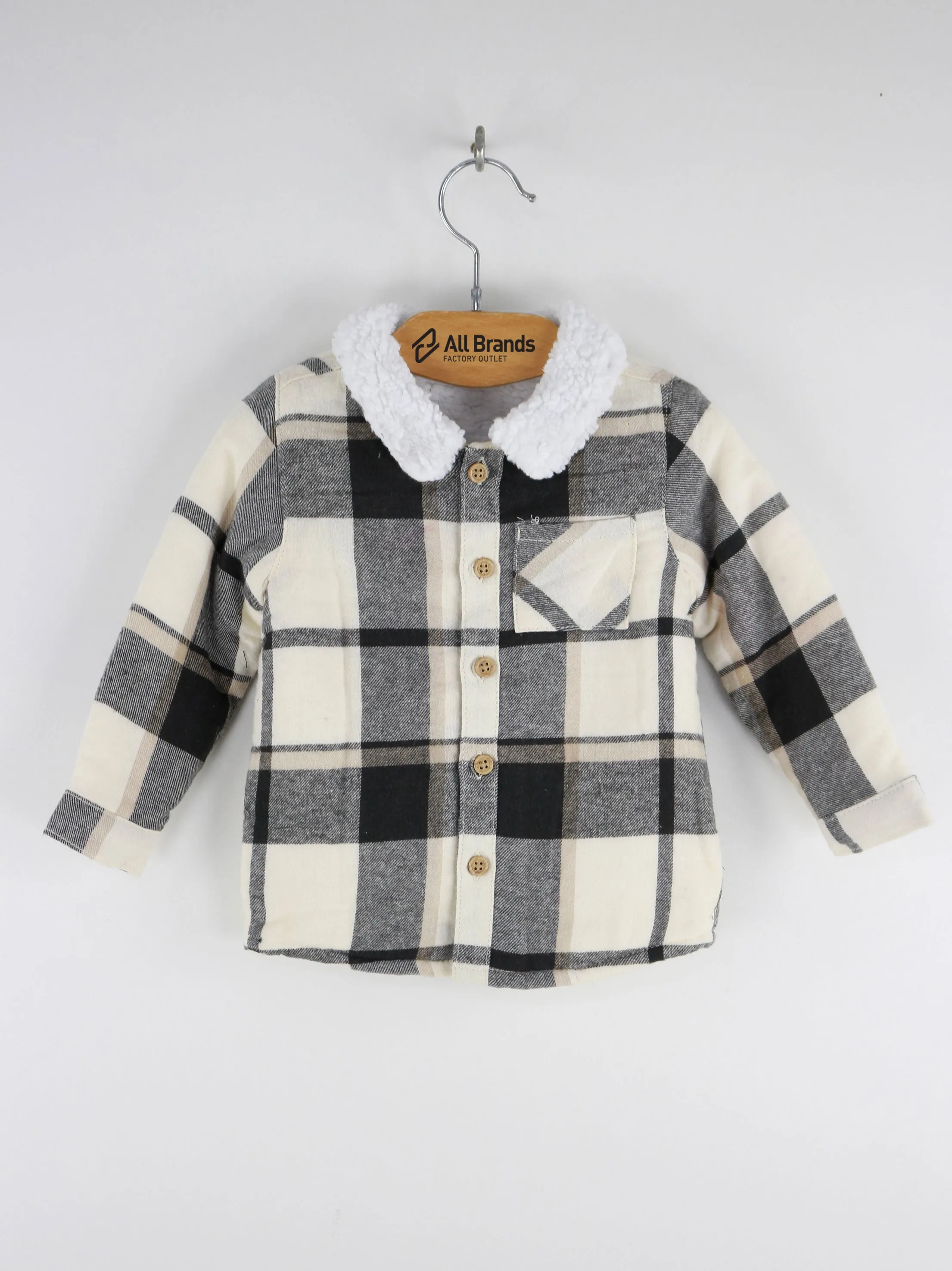 Kids Boy Plaid Fleece In Side Jacket,Beige