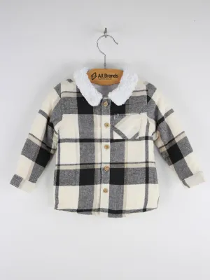 Kids Boy Plaid Fleece In Side Jacket,Beige