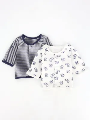 Kids Boy's 2 Pcs Graphic Printed Striped Buttons Up Top Set,Blue/White