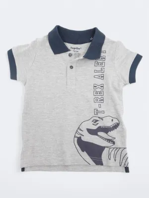 Kid's Boy's Graphic Printed Polo T-Shirt,Grey