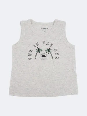 Kids Boy's Graphic Printed Tan Top,Light Grey