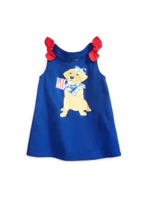 Kids Girl Bow Detail Graphic Printed Tank,Navy
