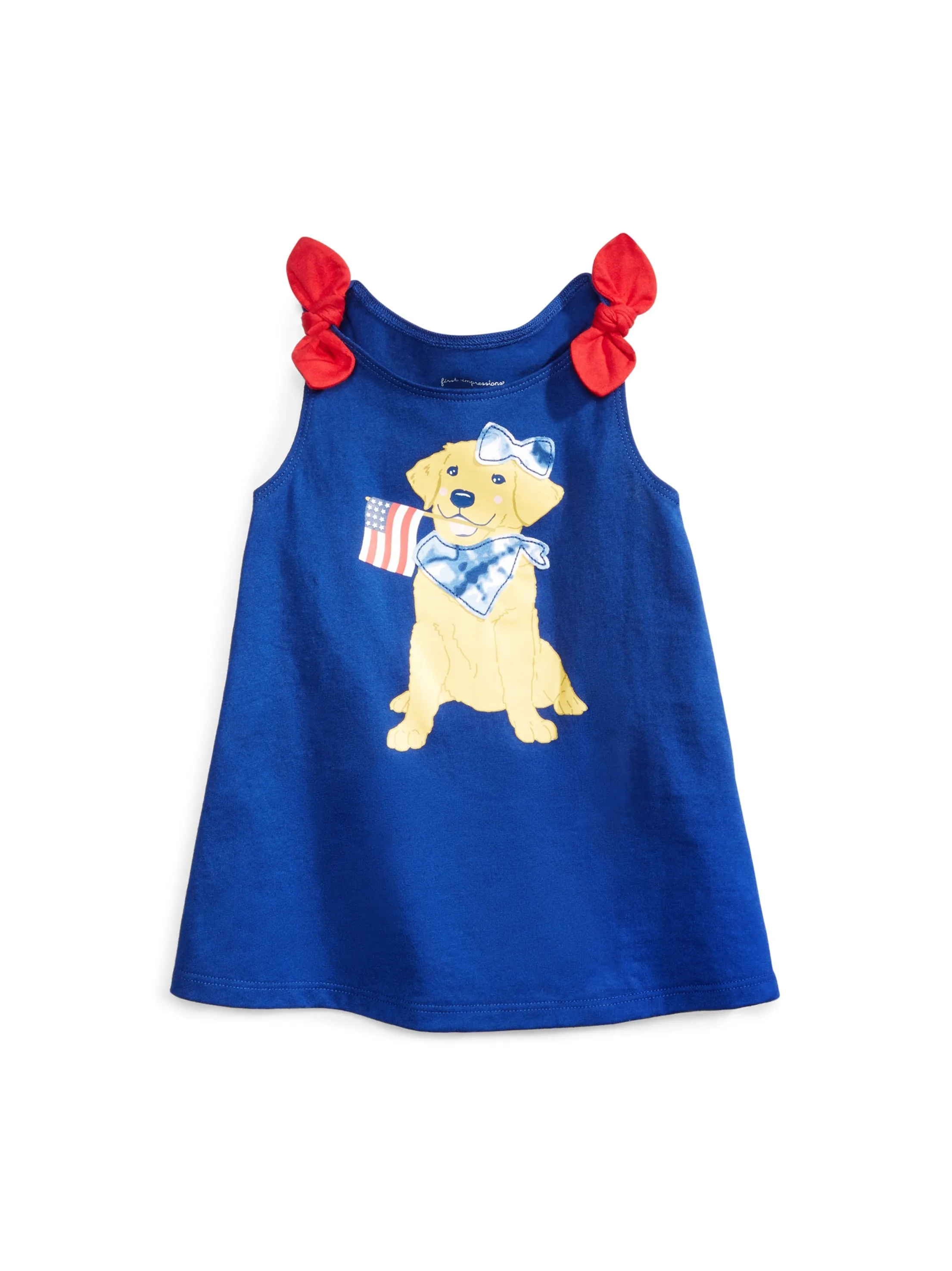 Kids Girl Bow Detail Graphic Printed Tank,Navy