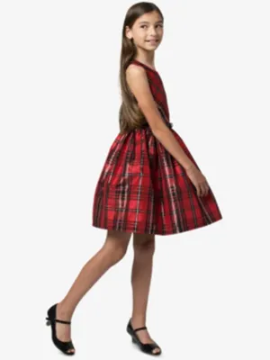 Kids Girl Brillant Plaid Dress,Red