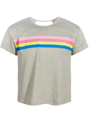 Kids Girl Chest Stripes Open Back Top,Grey