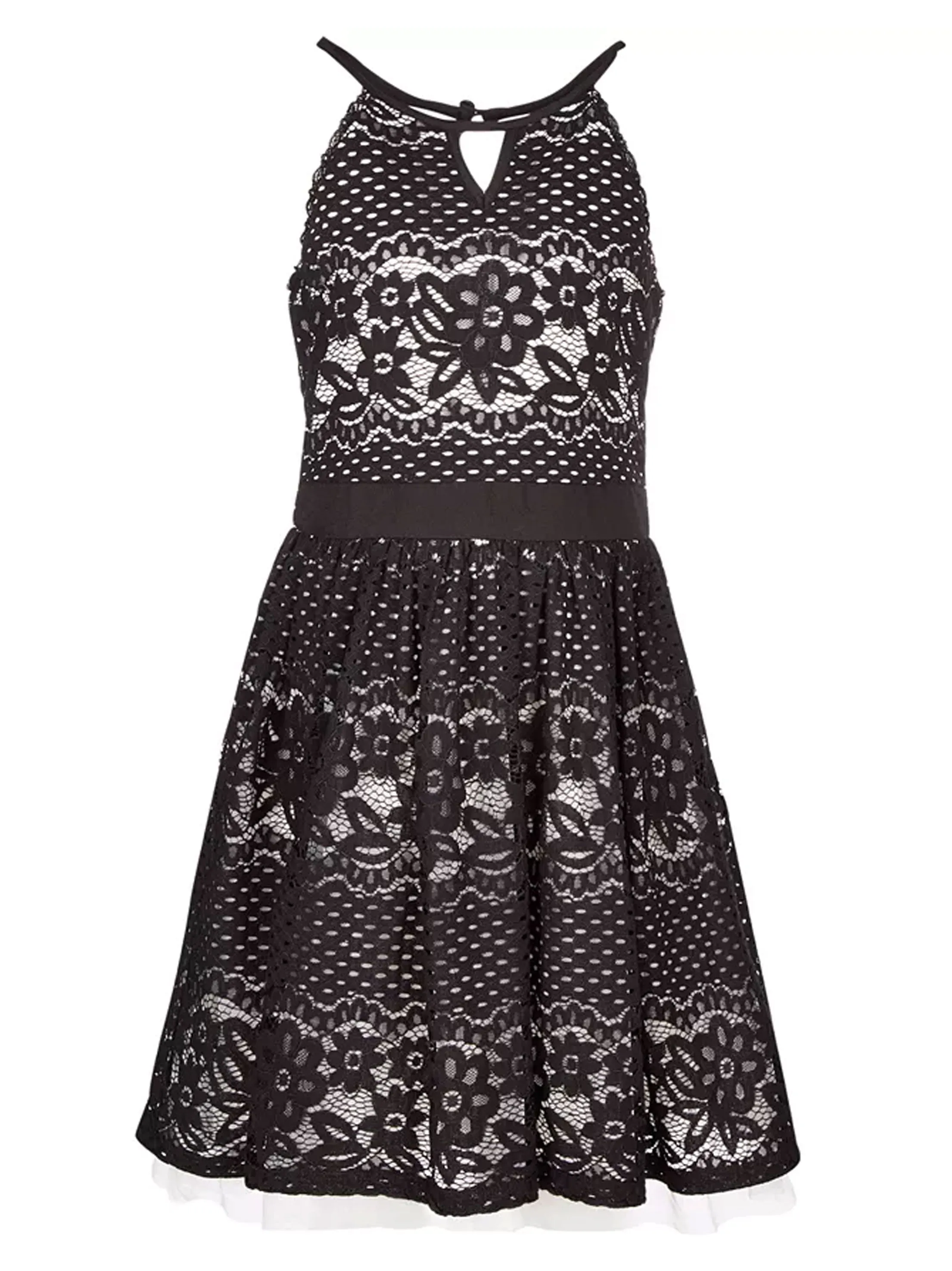 Kids Girl Graphic Embroidered Dress,White/Black