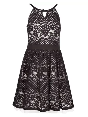 Kids Girl Graphic Embroidered Dress,White/Black