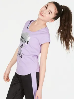 Kids Girl Graphic Layered Look Sport Bra T-Shirt,Purple