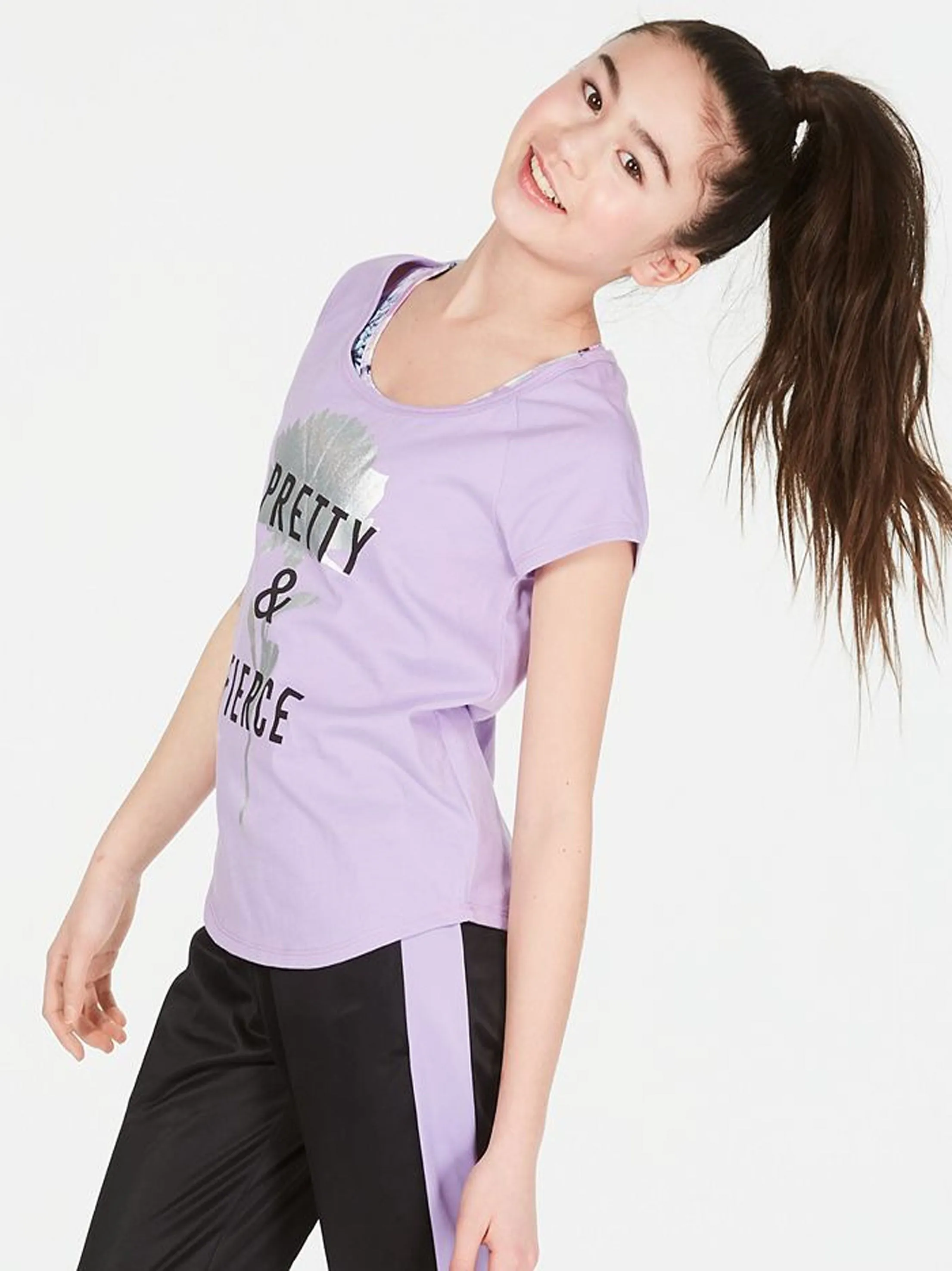 Kids Girl Graphic Layered Look Sport Bra T-Shirt,Purple
