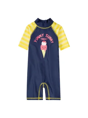 Kids Girl Graphic Printed  One Piece Swimsuit,Navy