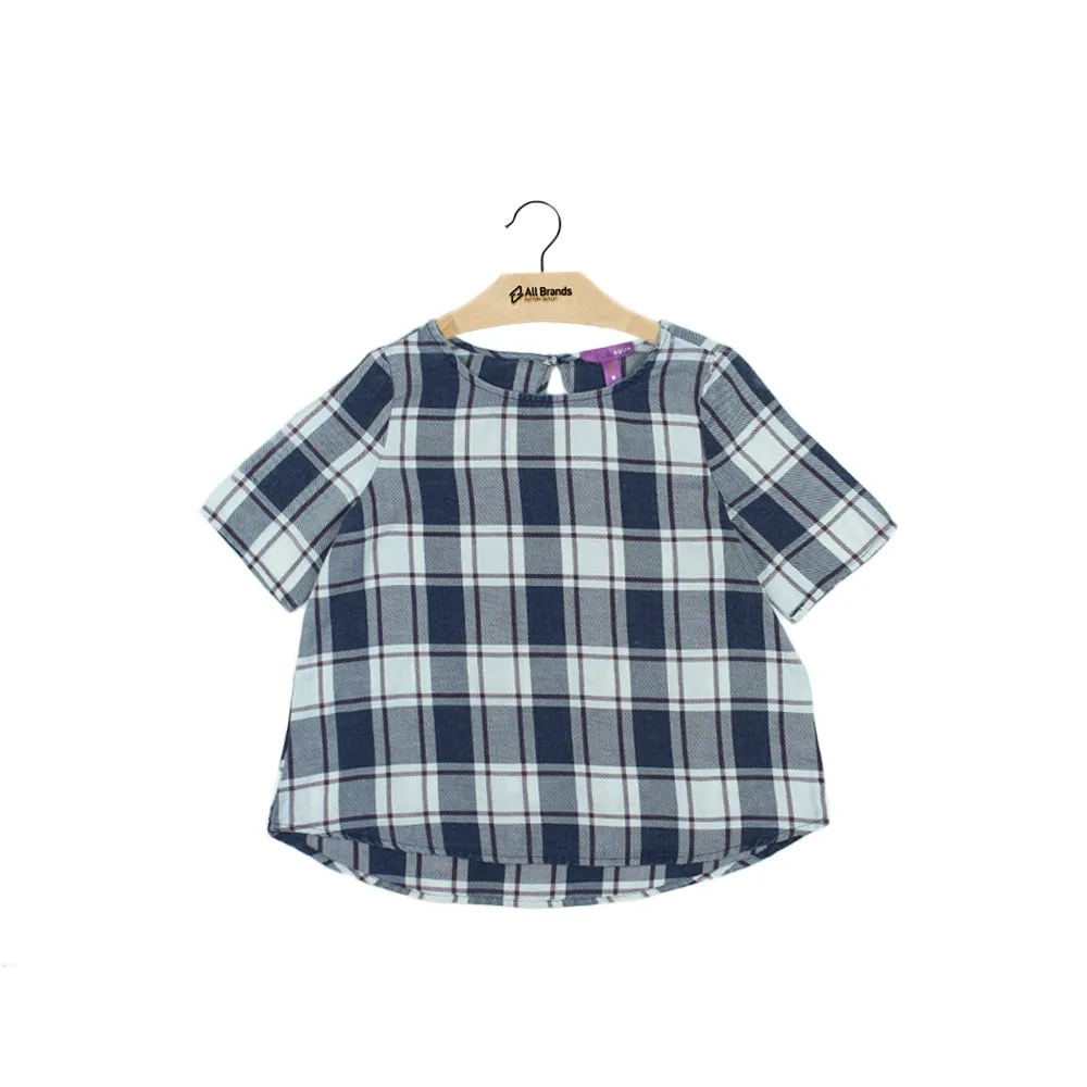 Kids Girl Plaid Casual Top,White/Navy