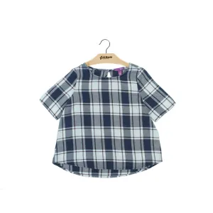 Kids Girl Plaid Casual Top,White/Navy
