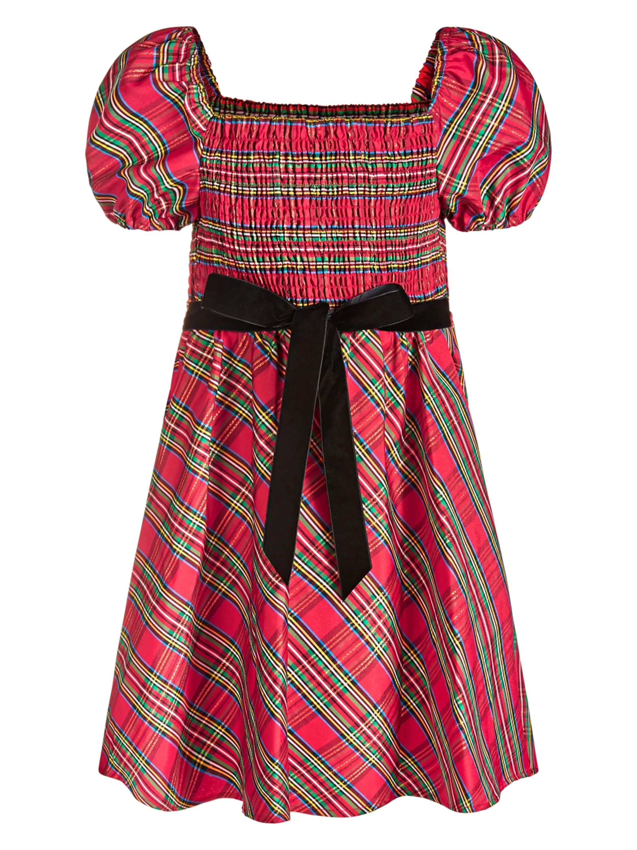 Kids Girl Plaid Short Dress,Red