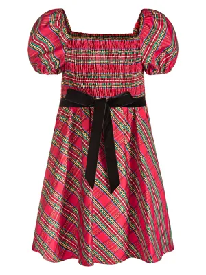 Kids Girl Plaid Short Dress,Red