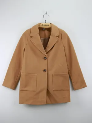 Kids Girl Plain Solid Coat,Camel