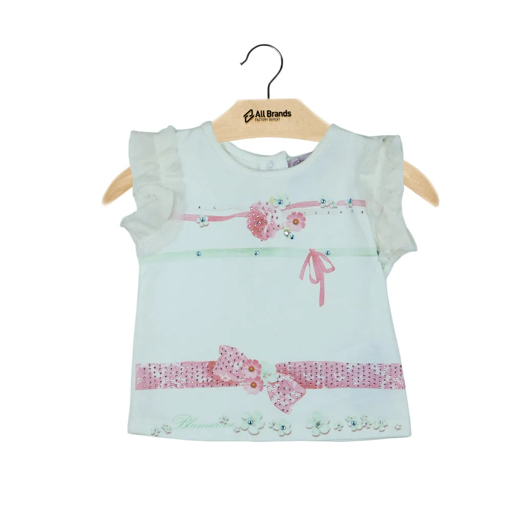 Kids Girl Ruffled Sleeve Casual Top,White