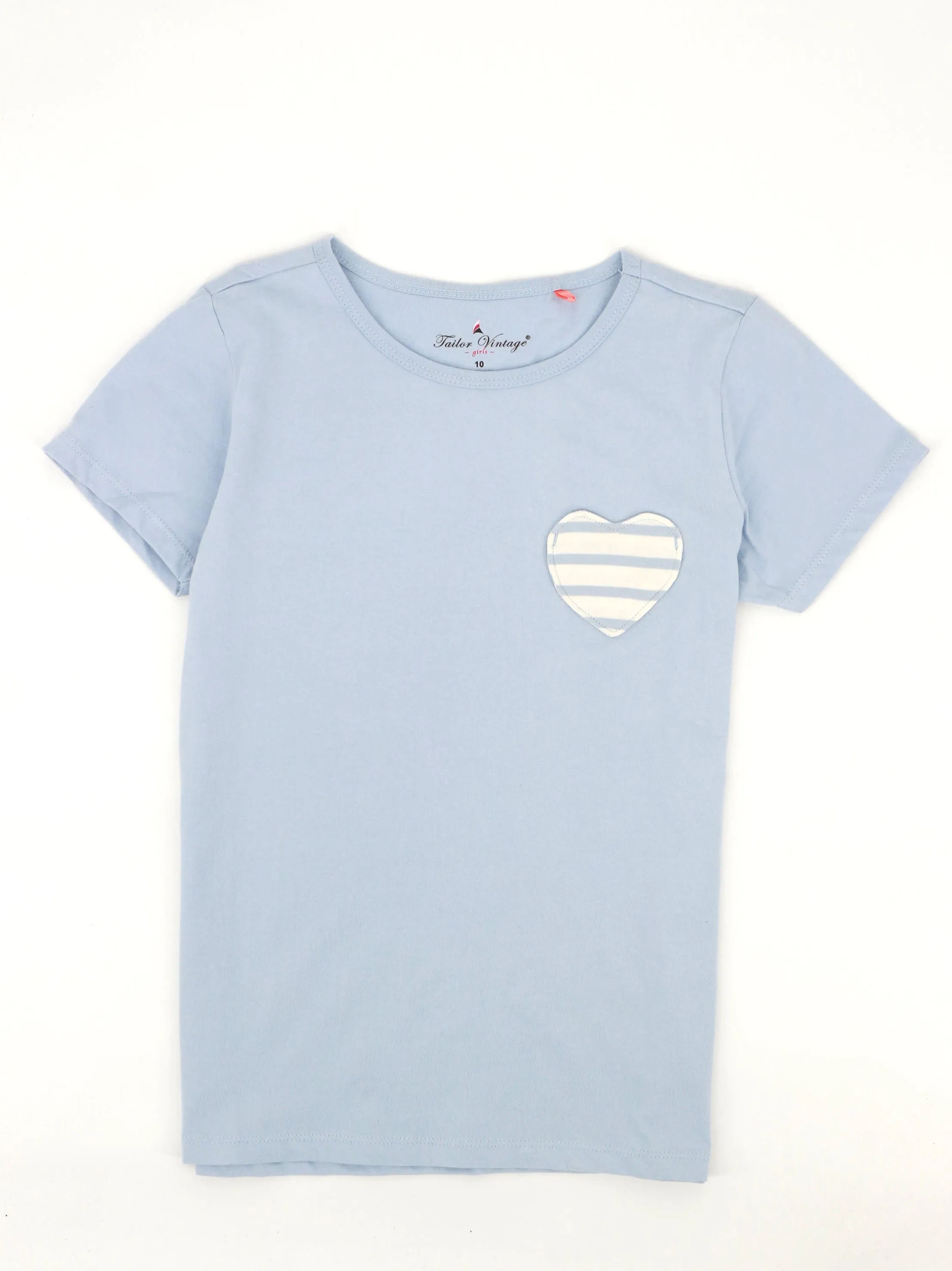 Kids Girl Side Heart Striped Pocket Top,Light Blue