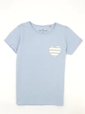 Kids Girl Side Heart Striped Pocket Top,Light Blue