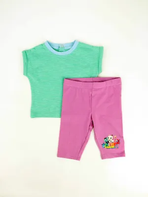 Kids Girl Striped Top & Bottom Set,Light Green/Purple