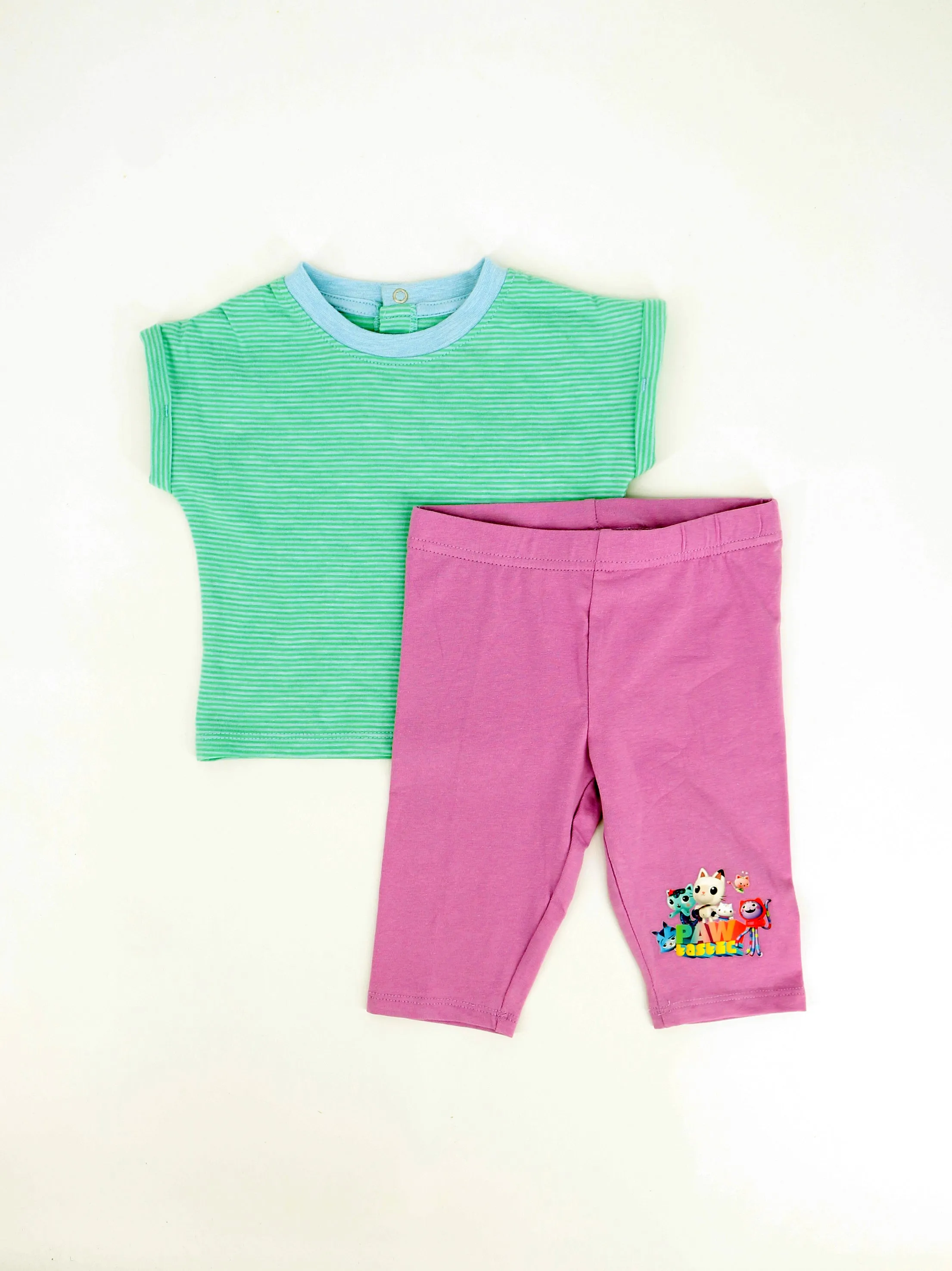 Kids Girl Striped Top & Bottom Set,Light Green/Purple