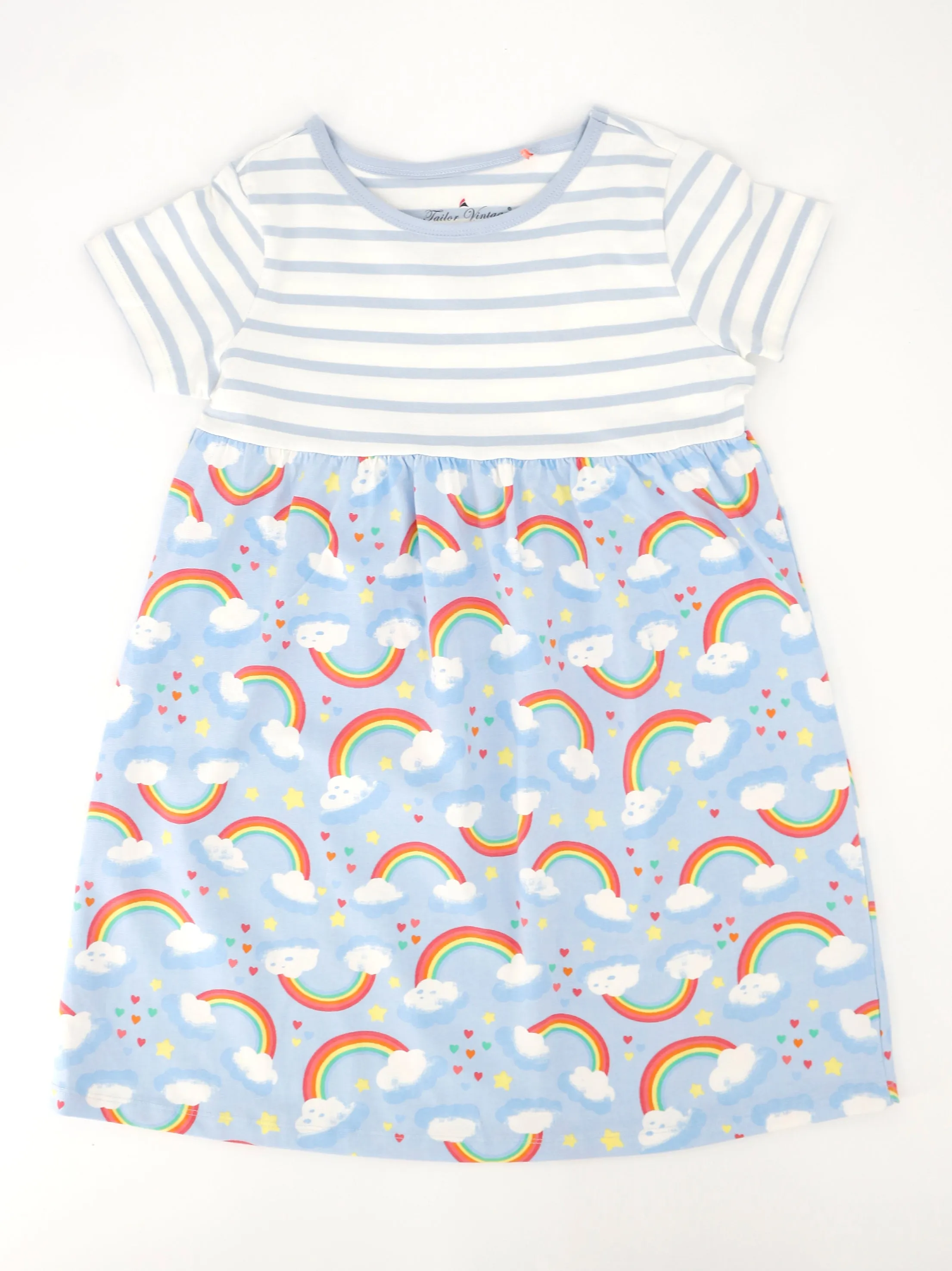 Kids Girl Striped/Rainbow Printed Dress,Multi