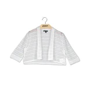 Kids Girl Three-Quarter-Sleeve Cardigan,White