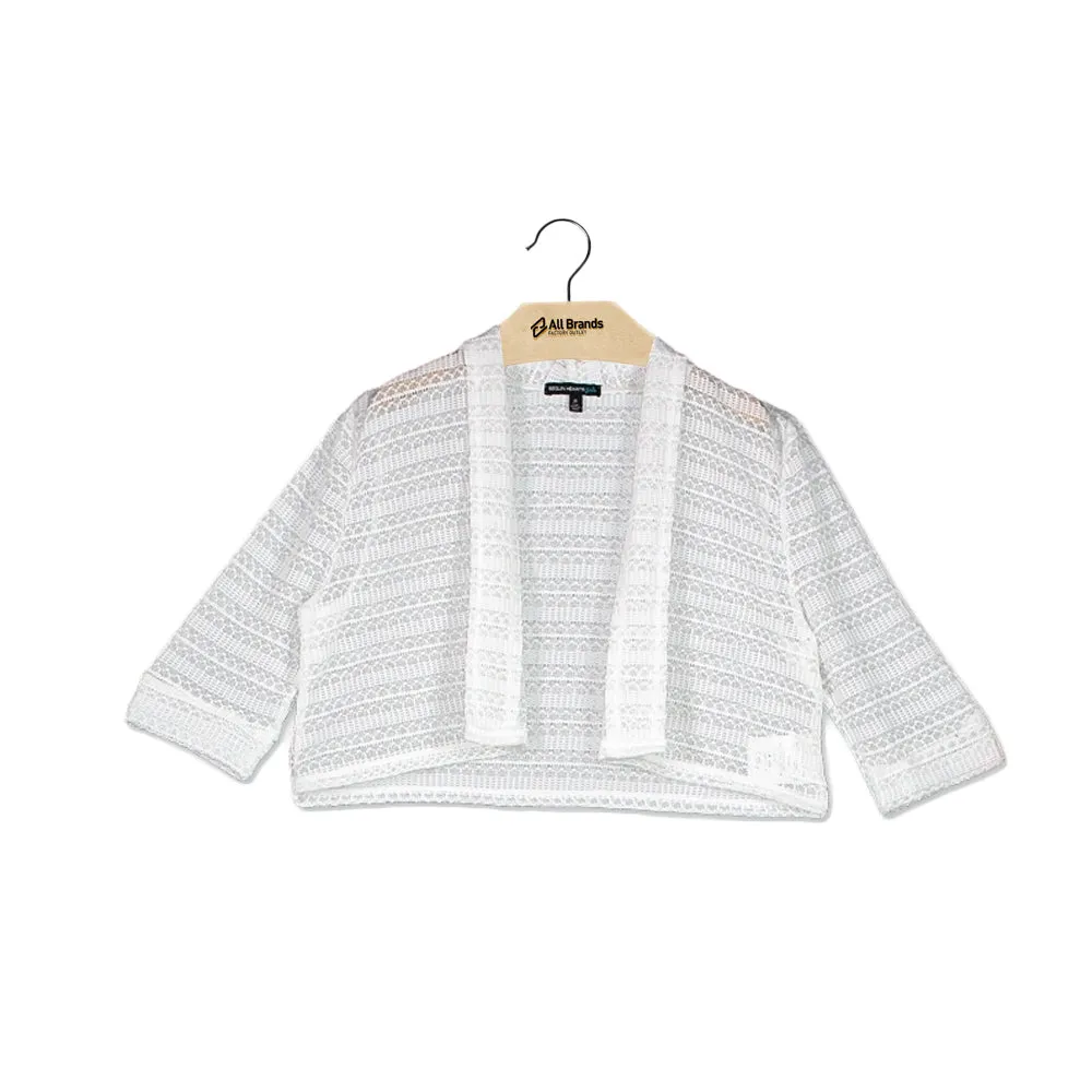 Kids Girl Three-Quarter-Sleeve Cardigan,White