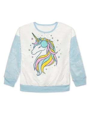 Kids Girl Unicorn Printed Sleepwear Sweater,White