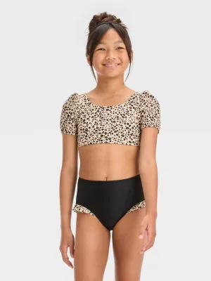 Kids Girl's Bikini Top printed,Beige