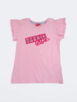 Kid's Girl's Brand Logo Printed Ribbed T-Shirt,Light Pink