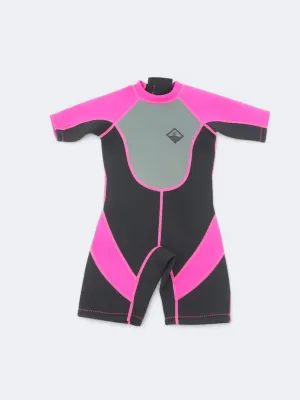 Kid's Girl's Brand Logo Printed Swimsuit,Black/Pink
