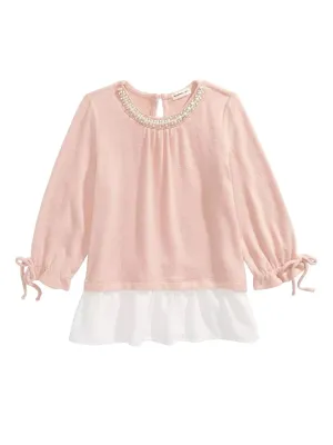 Kids Girl's Embellished Layered Top,Pink