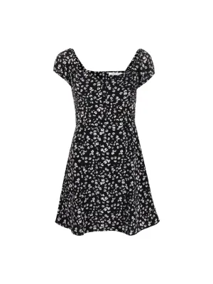 Kids Girl's Floral Printed Dress,Black
