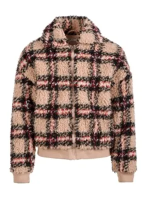 Kids Girl's Fuzzy Plaid Jacket,Beige