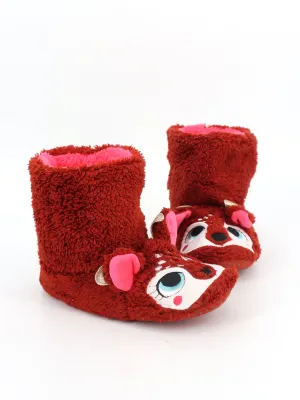 Kids Girl's Graphic Embroidered Faux Fur Slippers,Red