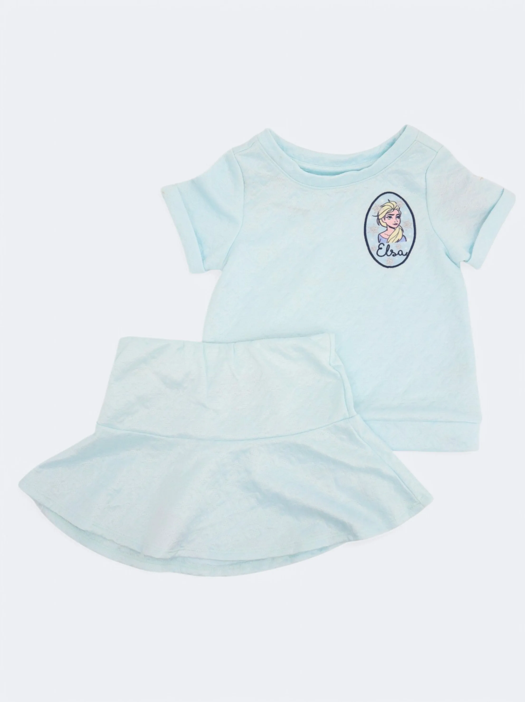 Kid's Girl's Graphic Embroidered Top & Skirt 2Pcs Set,Blue