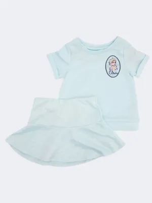 Kid's Girl's Graphic Embroidered Top & Skirt 2Pcs Set,Blue