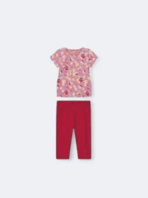 Kid's Girl's Graphic Print Sleepwear 2pcs Set,Pink/Red
