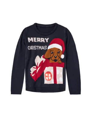 Kids Girl's Graphic Printed Christmas Sweater,Navy
