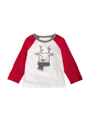 Kids Girl's Graphic Printed Christmas Top,White/Red