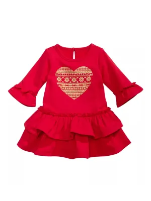 Kids Girl's Heart Printed Ruffled Dress,Red