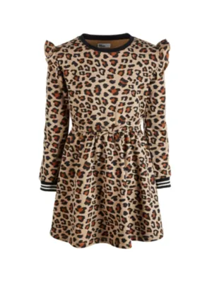 Kids Girl's Leopard Printed Sweatshirt Dress,Beige