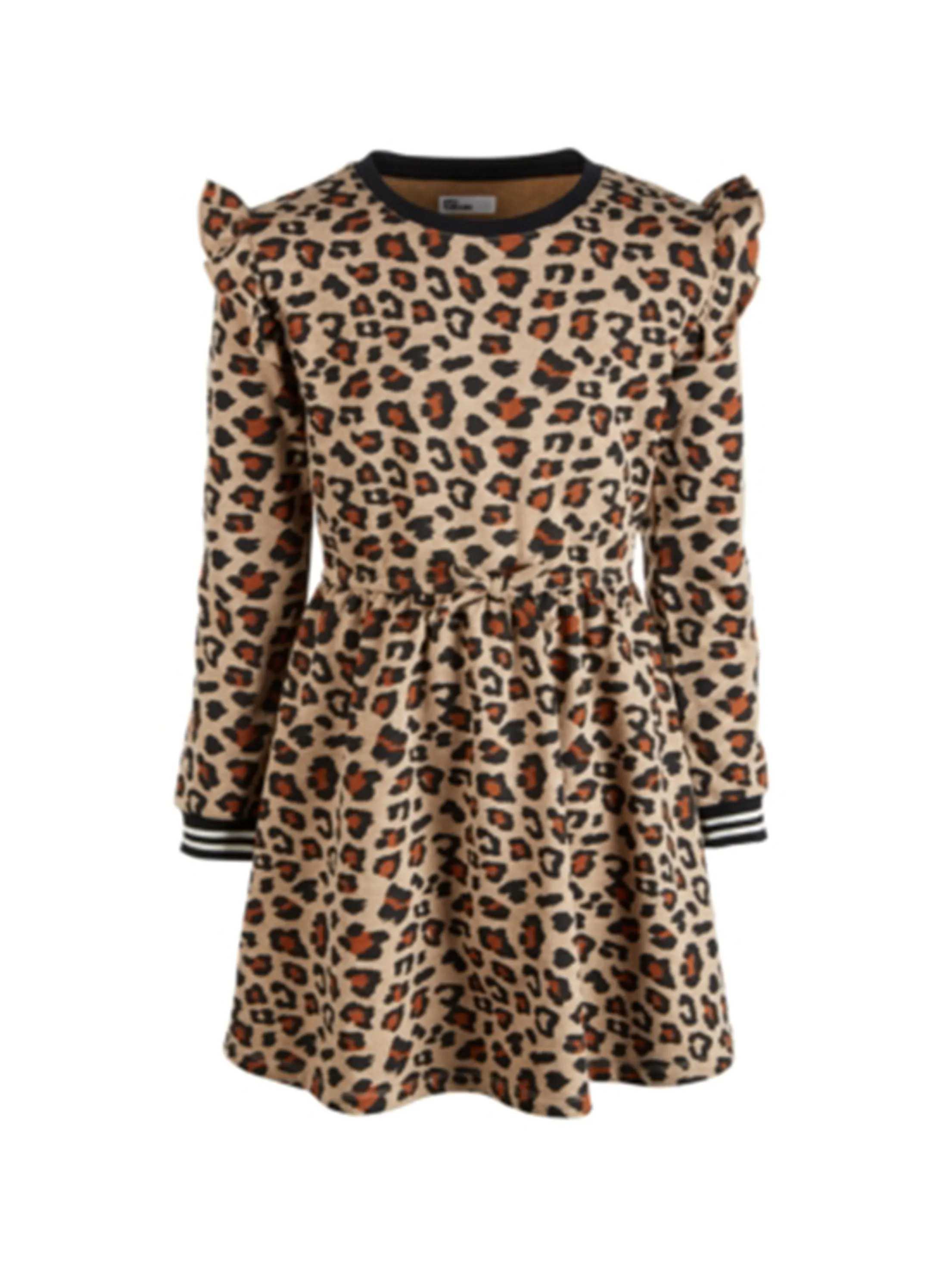 Kids Girl's Leopard Printed Sweatshirt Dress,Beige