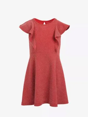 Kids Girl's Metallic Knit Flutter Dress,Red